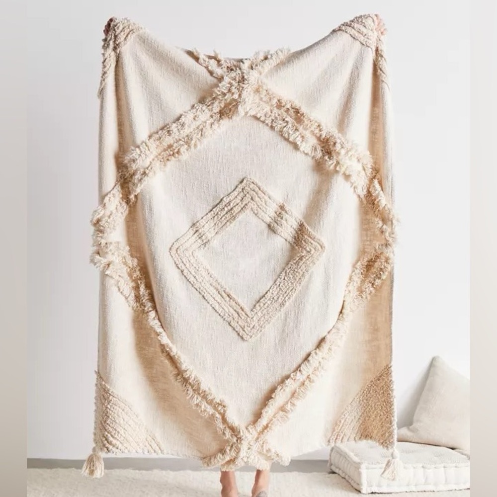 Urban Outfitters Aden Tufted Throw Blanket Cream